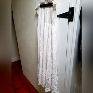 NWT LOFT Boho Glam Beach Strapless Tube Maxi Dress (cream and metallic) XL